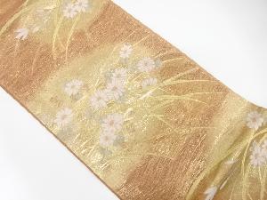 正絹　紗　芝草に菊模様織り出し　夏用袋帯